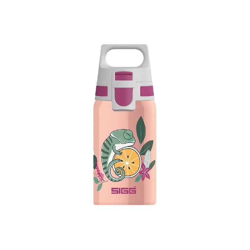 Sigg - Kids Water Bottle - Shield ONE Flora - Leakproof - Lightweight - BPA Free - Stainless Steel - Pink With Chameleon - 17 Oz - Image 1